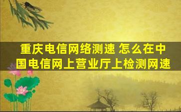 重庆电信网络测速 怎么在*电信网上营业厅上检测网速